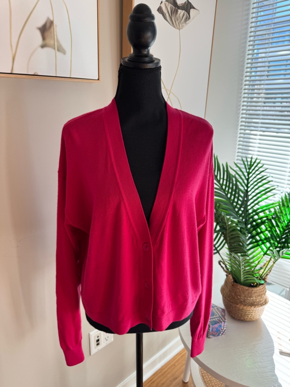 Kit and Ace Fuchsia V-Neck Button Cardigan